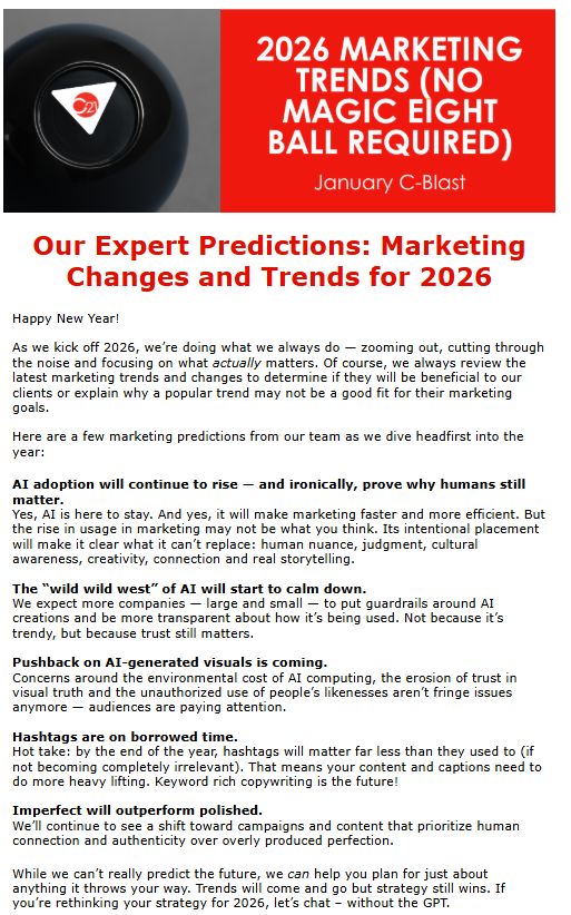 c-blast january 2026 January 2026 e-blast screengrab