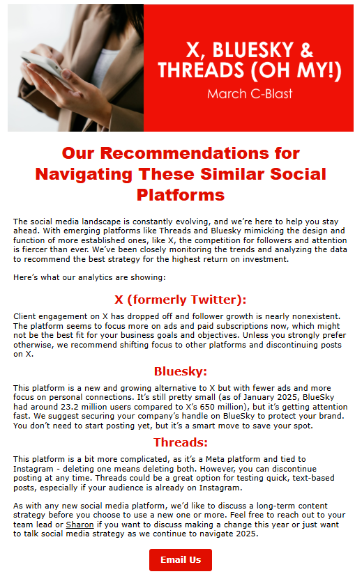 march 2025 eblast screengrab March 2025 c-blast screengrab on alternatives to x